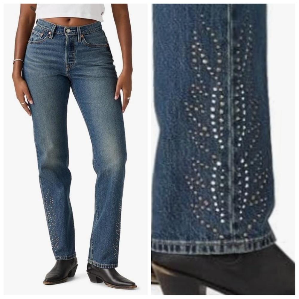 Levi's 501 Curve Western Rhinestone Studded Jeans 26 30